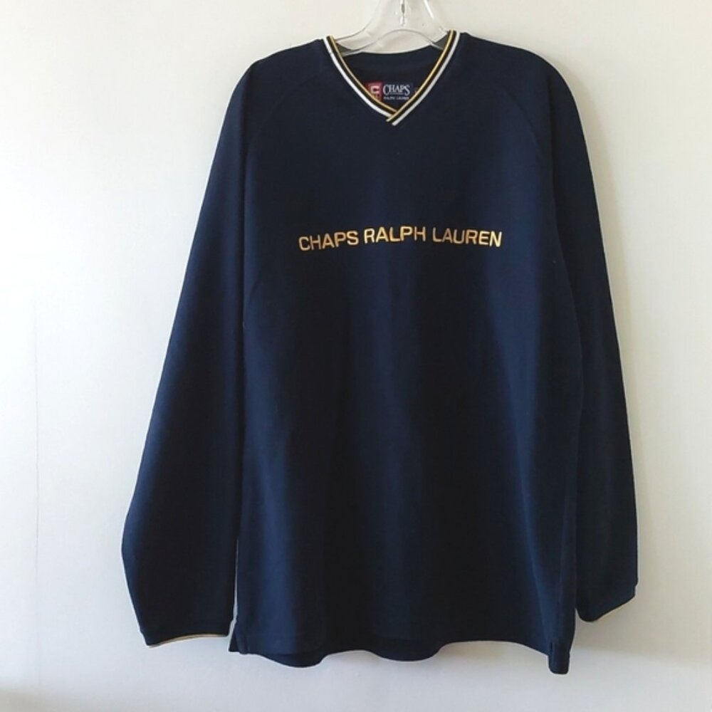 Vintage Chaps Ralph Lauren sweater V neck spellout fleece size L